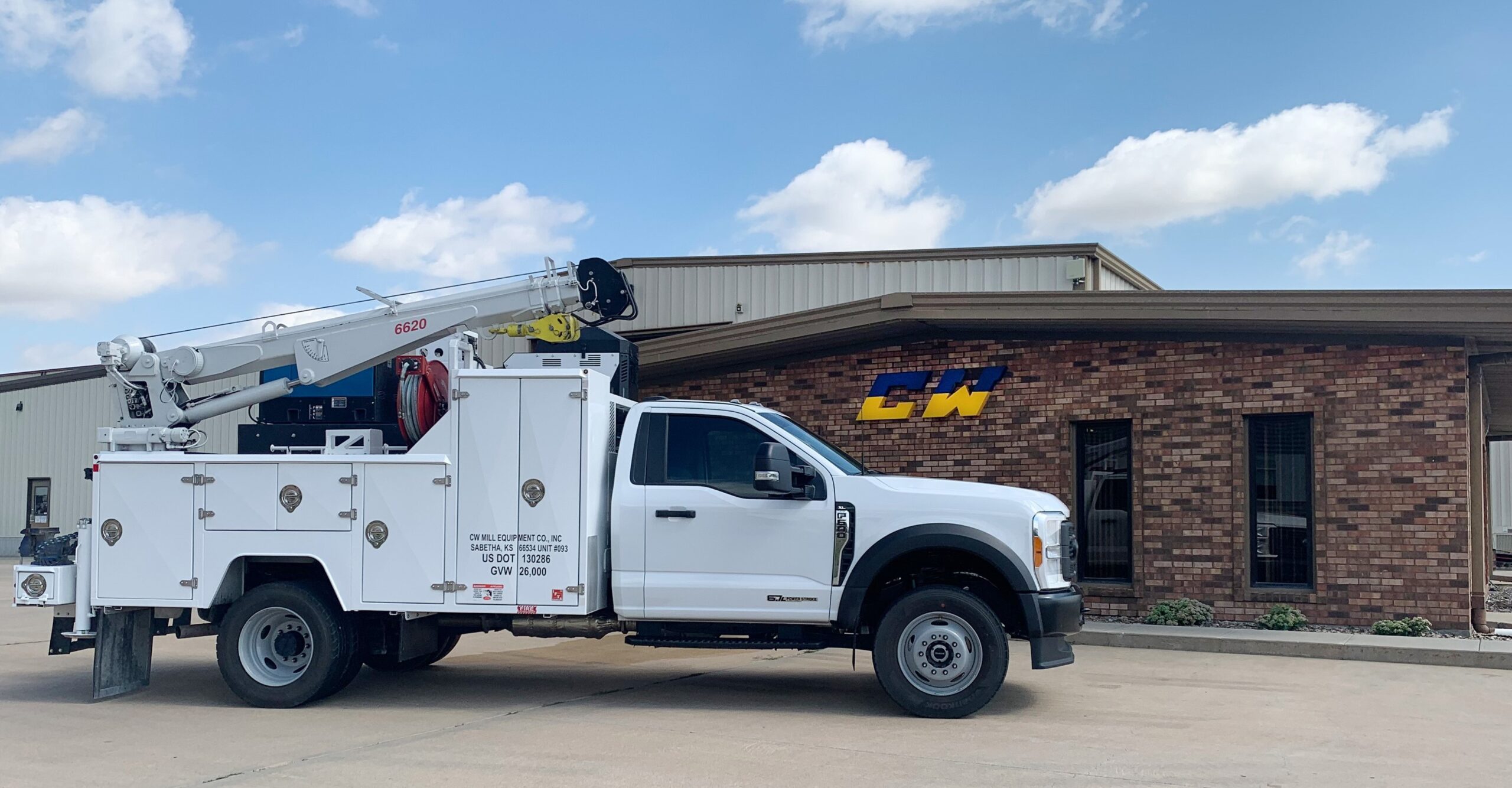 Service truck in front of CW Mill Equipment headquarters.